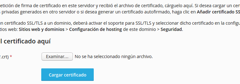 carga de certificados ssl en Plesk